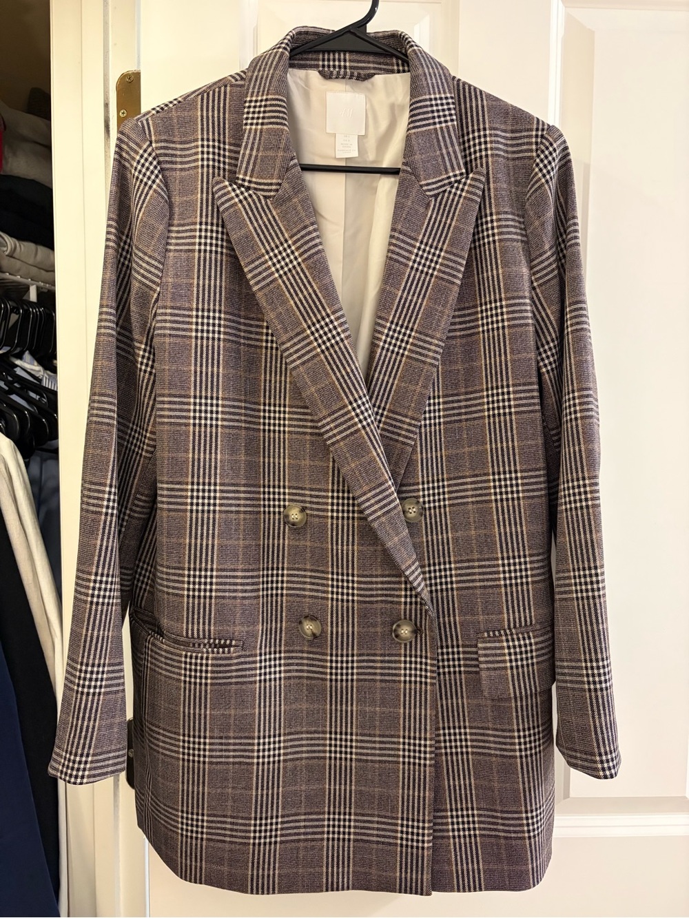 H&M Brown Oversized Plaid Double-Breasted Blazer Women’s